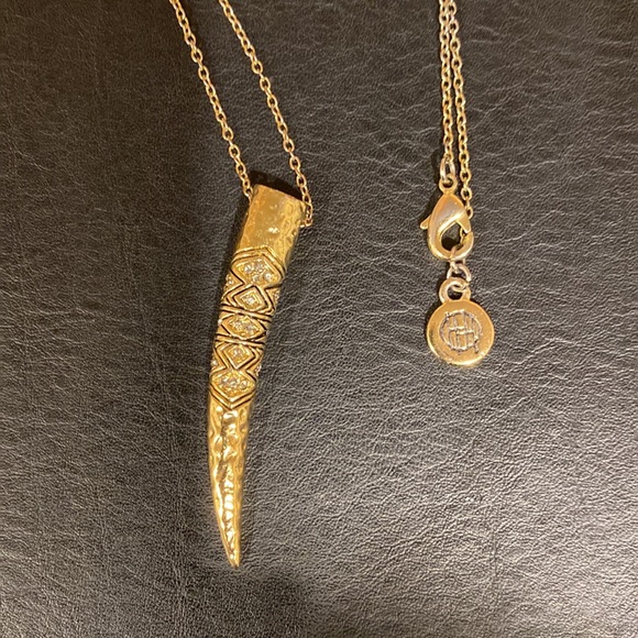 Double sided CZ gold tone horn necklace - Picture 3 of 3